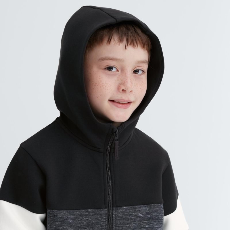 Black Kids Uniqlo Ultra Stretch Dry Sweat Long-sleeve Full-zip (Color Block) Hoodie | USA LYOPM-9425