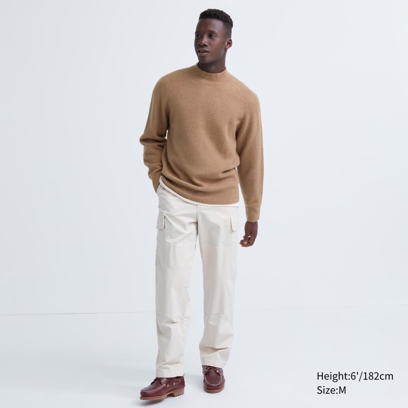 Black Men Uniqlo 3d Knit Souffle Yarn Mock Neck Sweaters | USA LVAON-7235