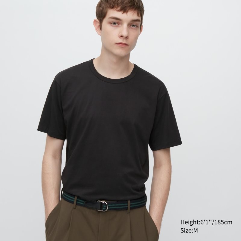 Black Men Uniqlo Airism Cotton Crew Neck T Shirts | USA IYCJV-2910