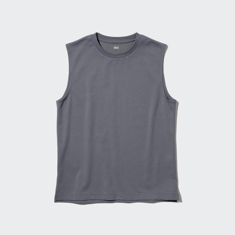 Black Men Uniqlo Airism Cotton Sleeveless T Shirts | USA TOALY-4613