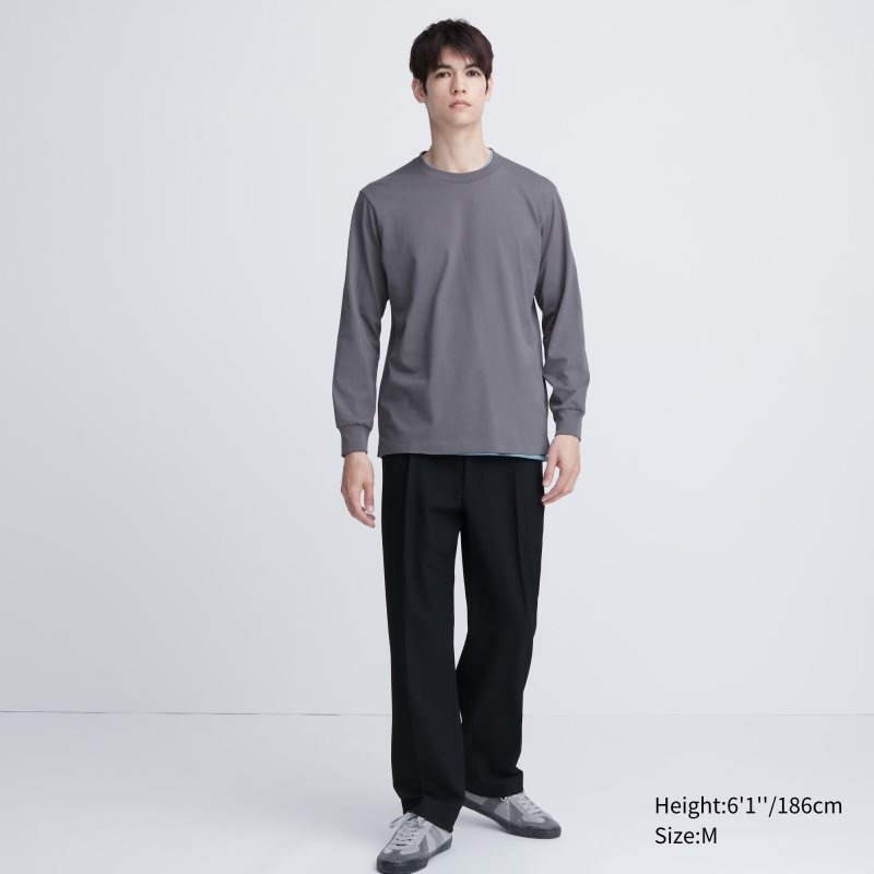 Black Men Uniqlo Airism Cotton Uv Protection Crew Neck T Shirts | USA UTQOZ-5201