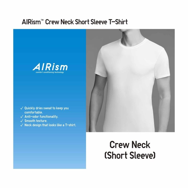 Black Men Uniqlo Airism Crew Neck Short-sleeve T Shirts | USA NMDCP-4158