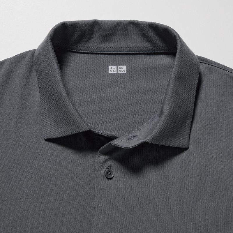 Black Men Uniqlo Airism Full Open Short-sleeve Polo Shirts | USA WFADB-8610