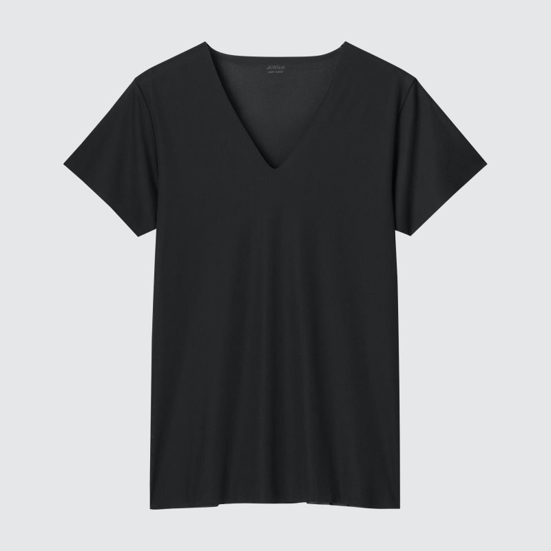 Black Men Uniqlo Airism Mesh Anti-odor V-neck T Shirts | USA SGJDW-8456