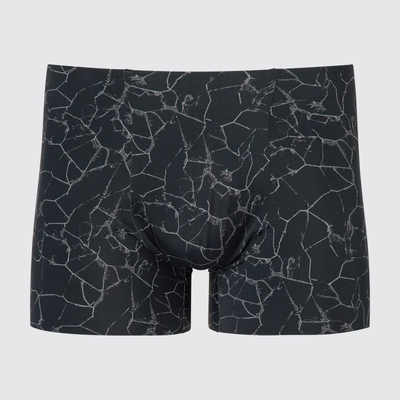 Black Men Uniqlo Airism Seamless Printed Boxer Briefs | USA EZQDO-9405