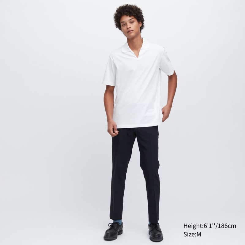 Black Men Uniqlo Airism Skipper Collar Polo Shirts | USA WHLDB-7625