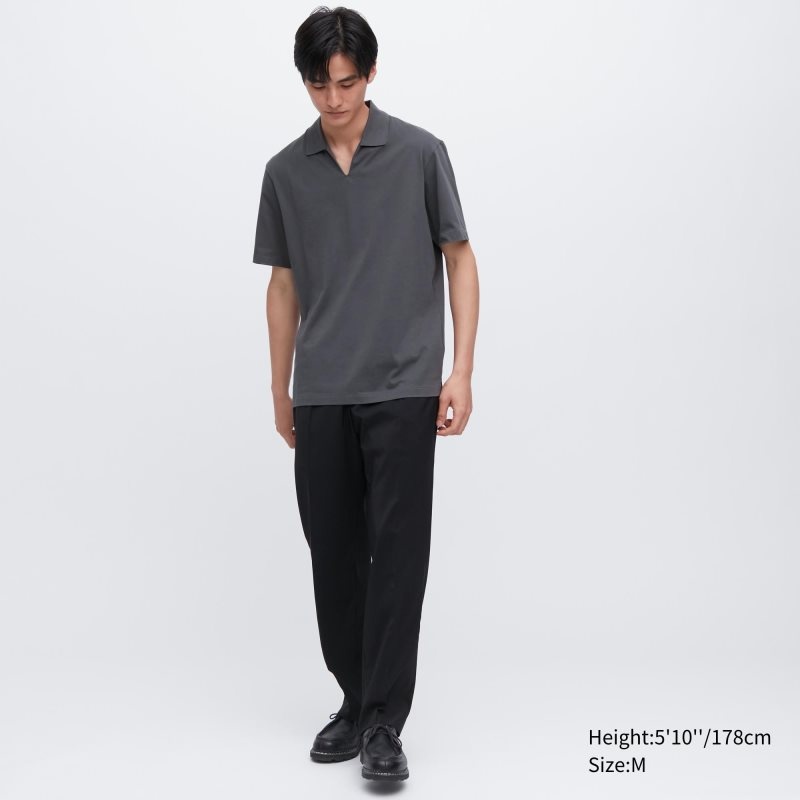 Black Men Uniqlo Airism Skipper Collar Polo Shirts | USA WHLDB-7625