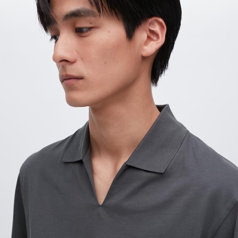 Black Men Uniqlo Airism Skipper Collar Polo Shirts | USA WHLDB-7625