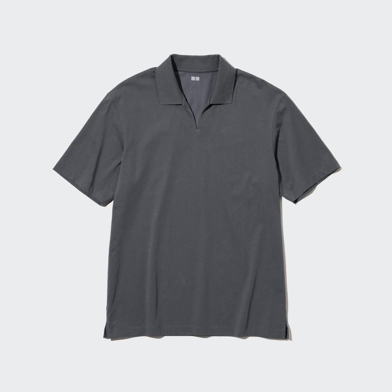 Black Men Uniqlo Airism Skipper Collar Polo Shirts | USA WHLDB-7625