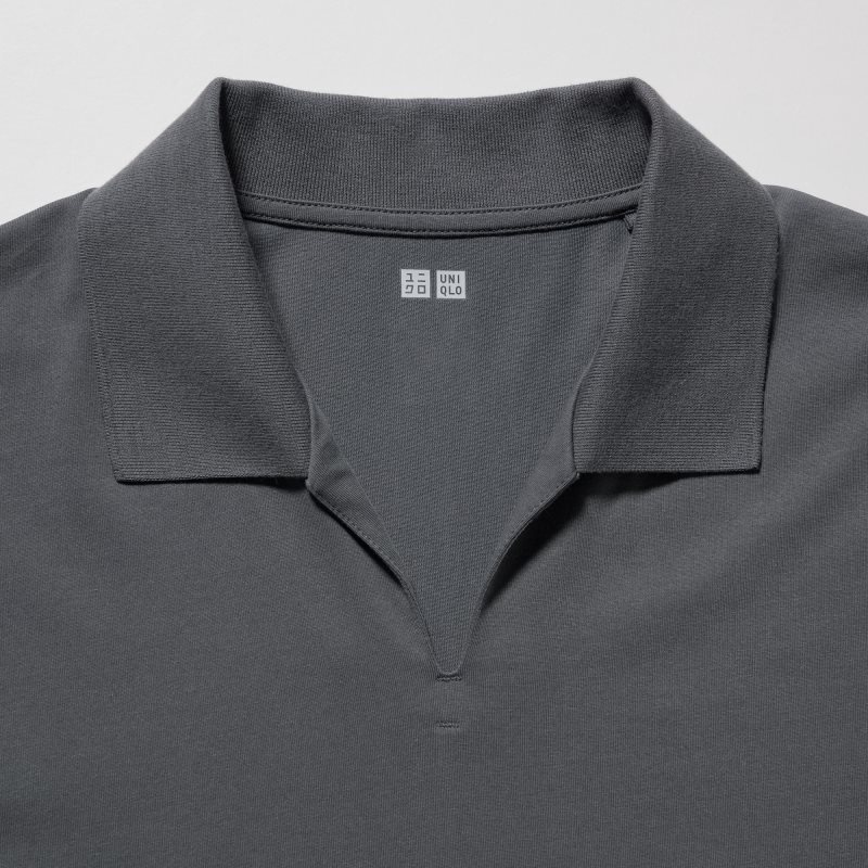 Black Men Uniqlo Airism Skipper Collar Polo Shirts | USA WHLDB-7625