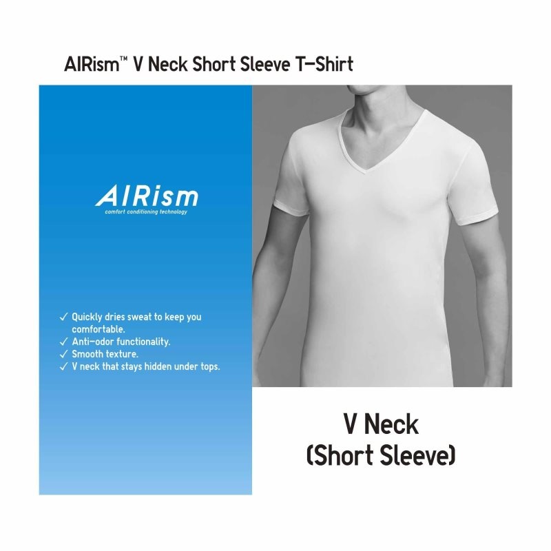 Black Men Uniqlo Airism V-neck Short-sleeve T Shirts | USA HTQRM-0987