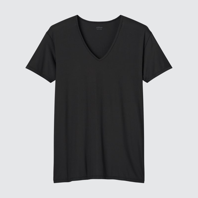 Black Men Uniqlo Airism V-neck Short-sleeve T Shirts | USA HTQRM-0987