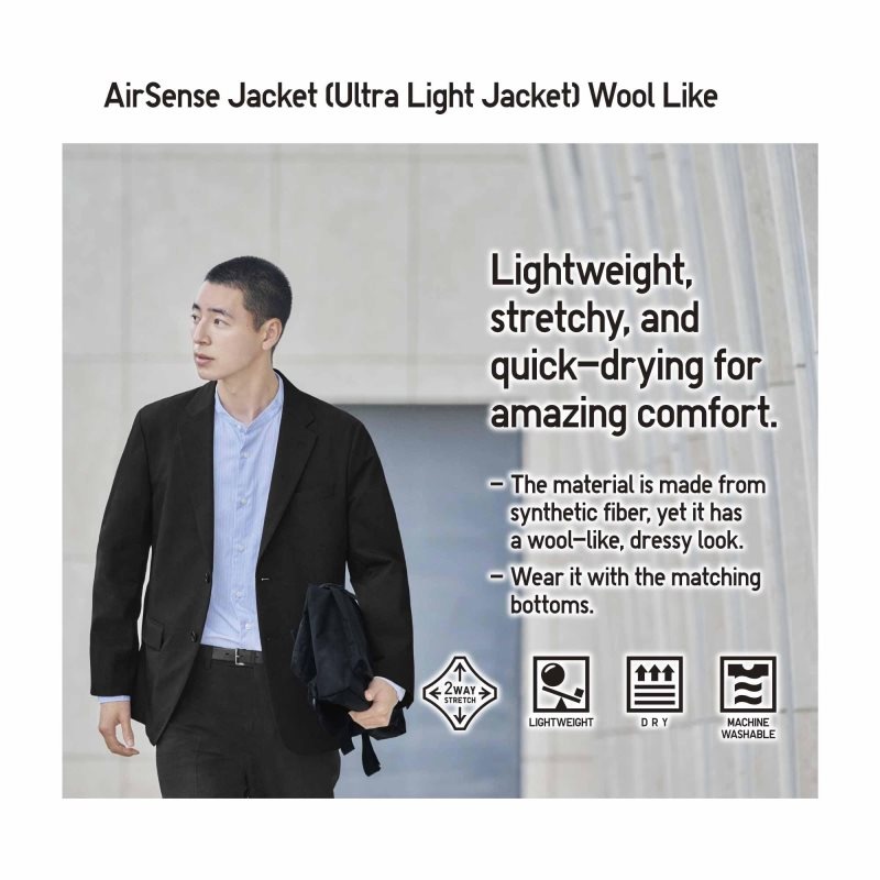 Black Men Uniqlo Airsense (Wool Like) (Ultra Light) Jackets | USA TOCVE-5203