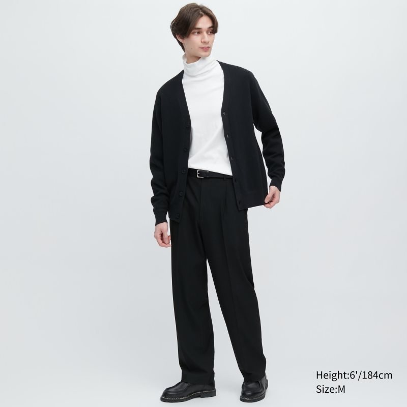 Black Men Uniqlo Brushed Cotton Turtleneck Long-sleeve T Shirts | USA HQLEY-2605