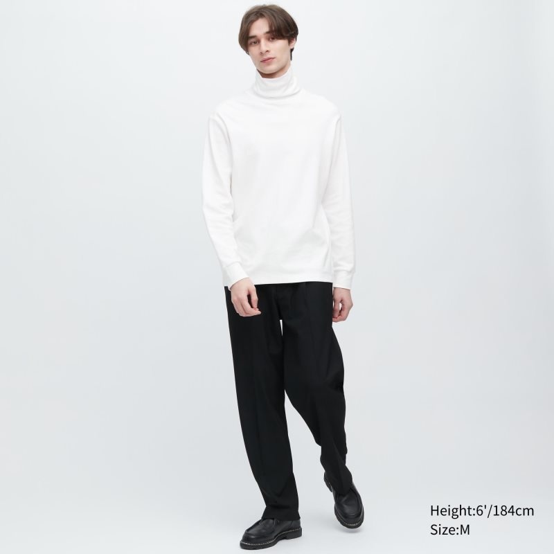 Black Men Uniqlo Brushed Cotton Turtleneck Long-sleeve T Shirts | USA HQLEY-2605