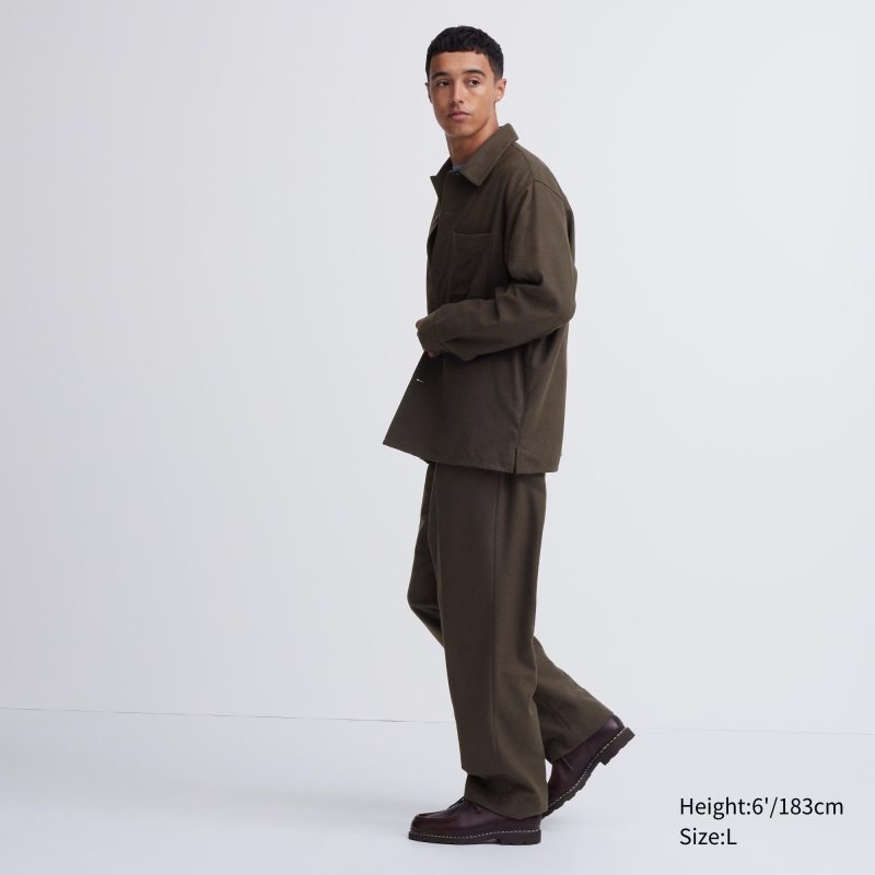 Black Men Uniqlo Brushed Twill Wide-fit Pleated Pants | USA GHJEW-4017