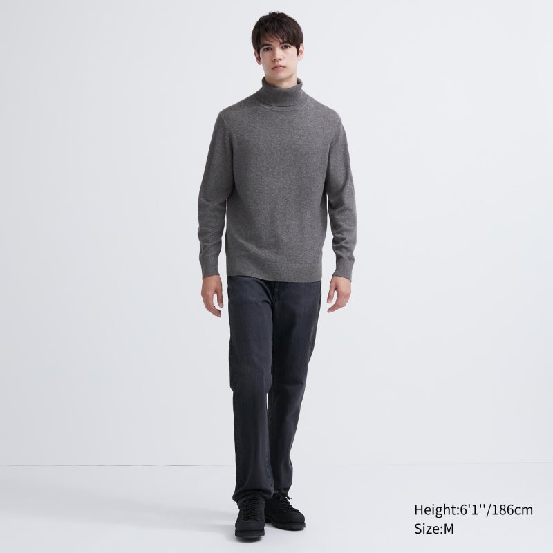 Black Men Uniqlo Cashmere Turtleneck Long-sleeve Sweaters | USA UNPEW-1729