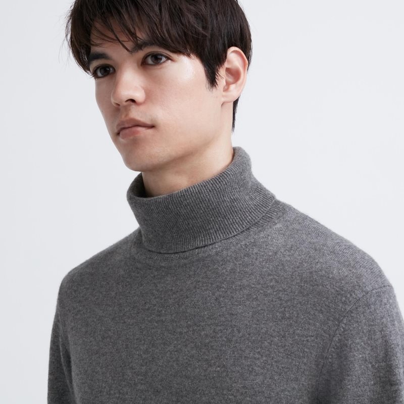 Black Men Uniqlo Cashmere Turtleneck Long-sleeve Sweaters | USA UNPEW-1729