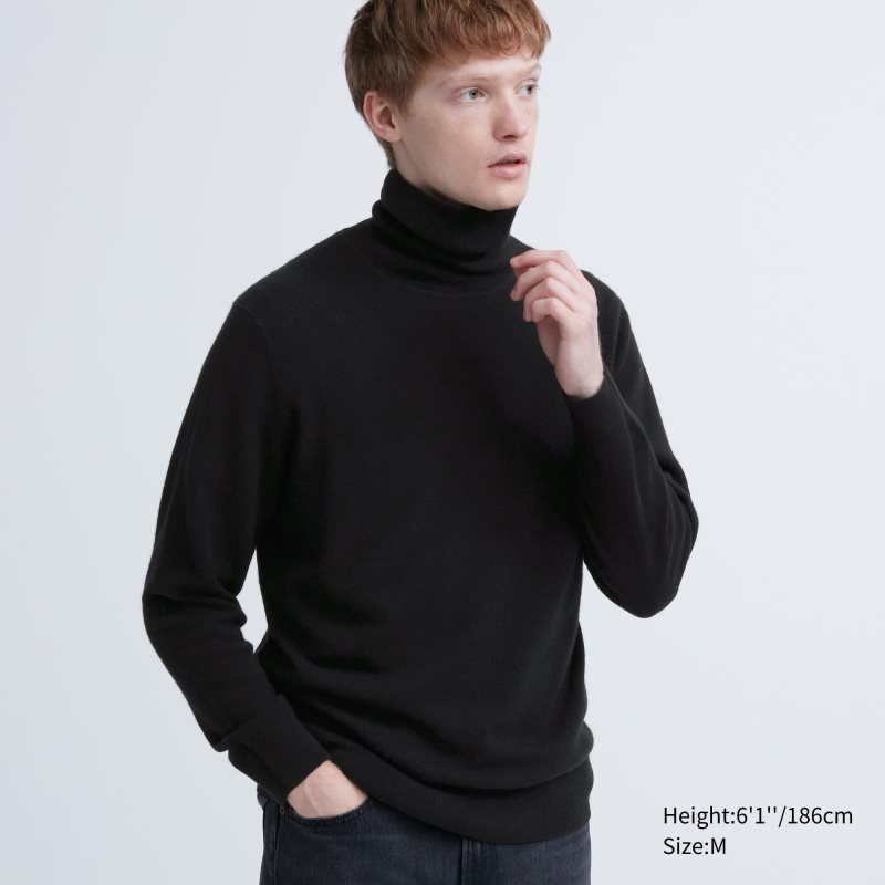 Black Men Uniqlo Cashmere Turtleneck Long-sleeve Sweaters | USA UNPEW-1729