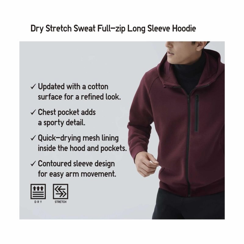 Black Men Uniqlo Dry Stretch Sweat Long-sleeve Full-zip Hoodie | USA WCGSZ-0162