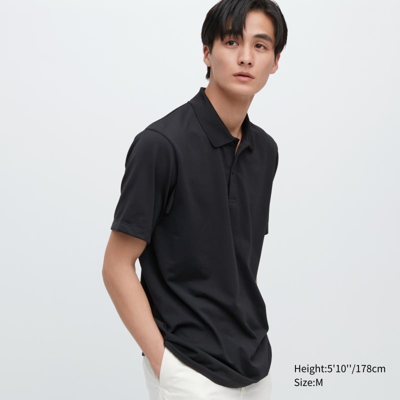 Black Men Uniqlo Dry-ex Polo Shirts | USA QDNTV-3495