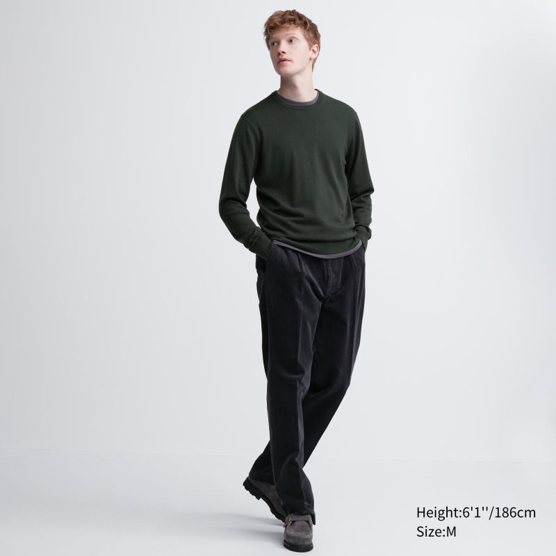 Black Men Uniqlo Extra Fine Merino Crew Neck Sweaters | USA VEIXW-5490