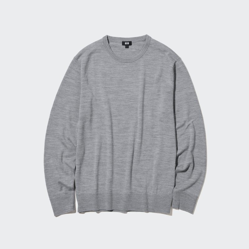 Black Men Uniqlo Extra Fine Merino Crew Neck Sweaters | USA VEIXW-5490