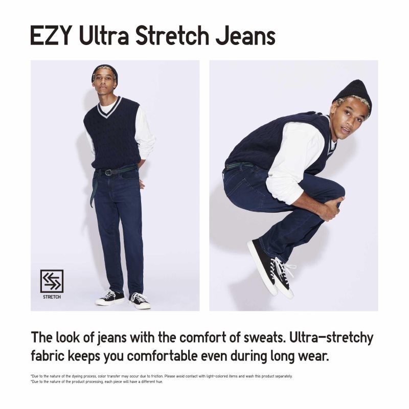 Black Men Uniqlo Ezy Ultra Stretch Jeans | USA PJDYB-9856