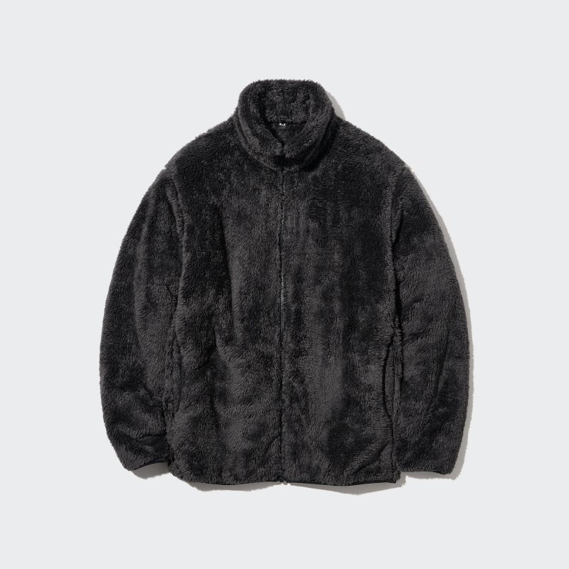 Black Men Uniqlo Fluffy Yarn Fleece Full-zip Jackets | USA TMDJU-1487