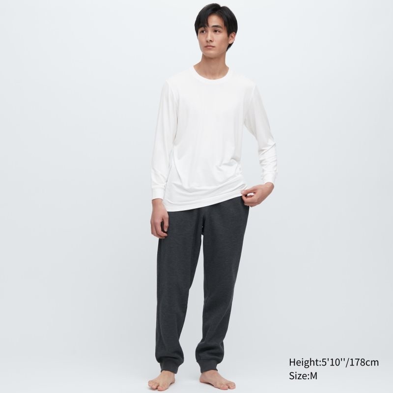 Black Men Uniqlo Heattech Crew Neck Long-sleeve T Shirts | USA GDSBK-2645