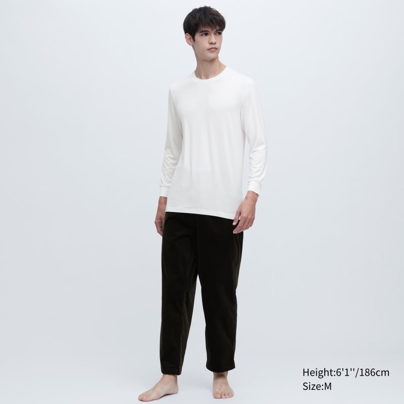 Black Men Uniqlo Heattech Crew Neck Long-sleeve T Shirts | USA GDSBK-2645