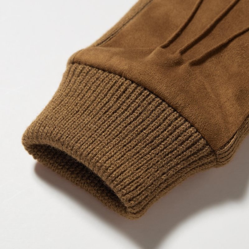 Black Men Uniqlo Heattech Lined Faux Suede Gloves | USA BGSQY-2143