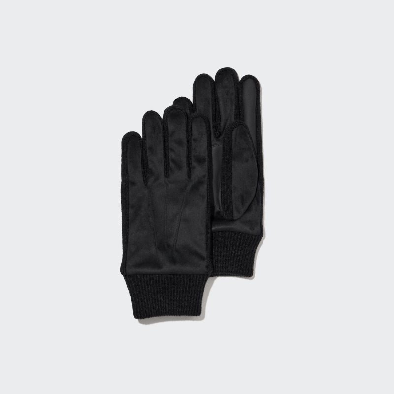 Black Men Uniqlo Heattech Lined Faux Suede Gloves | USA BGSQY-2143