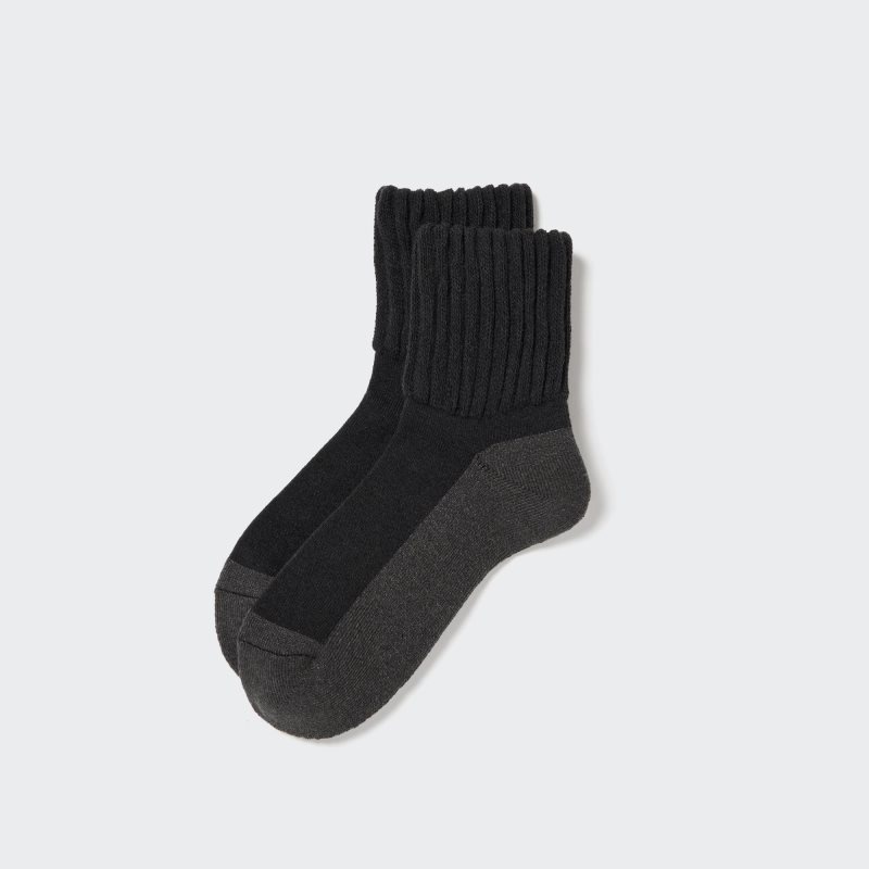 Black Men Uniqlo Heattech Soft Pile Half Socks | USA EIMSC-5674