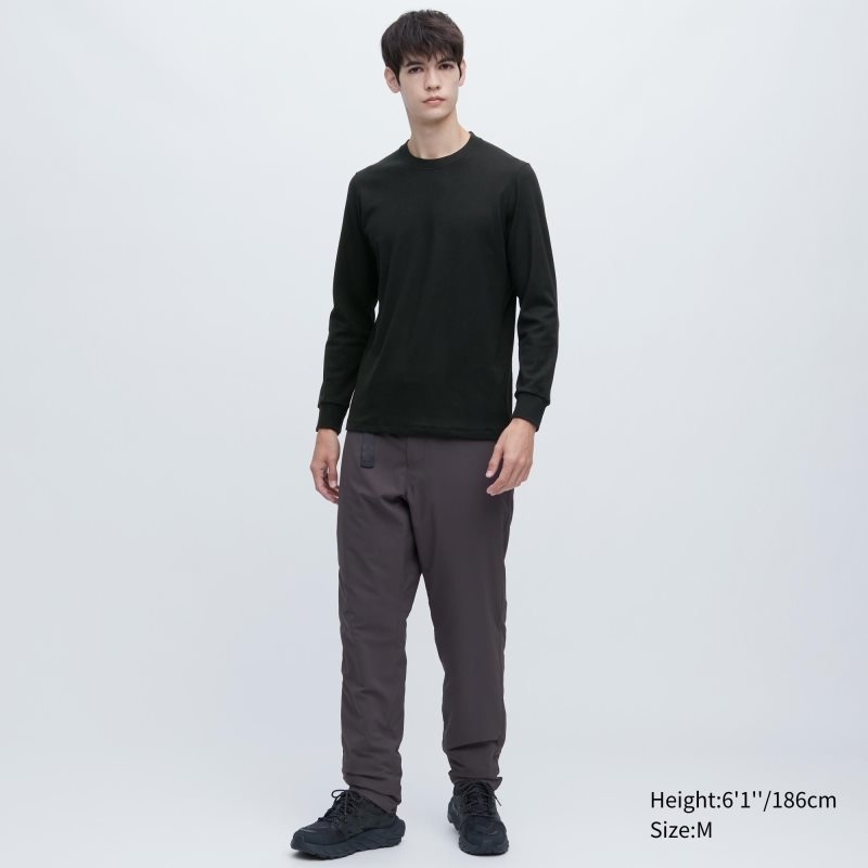 Black Men Uniqlo Heattech Ultra Warm Crew Neck Long-sleeve T Shirts | USA GFRWO-4173