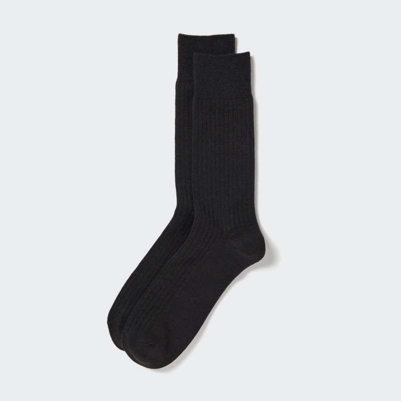 Black Men Uniqlo Heattech Wide Ribbed Socks | USA PJTEO-9072