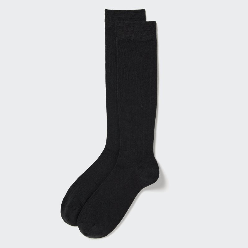 Black Men Uniqlo Heattech Wide-ribbed Knee-high Socks | USA NFZQD-1675