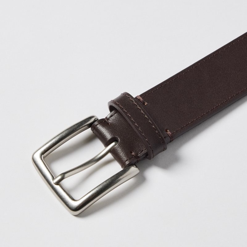 Black Men Uniqlo Italian Leather Smooth Stitched Belts | USA VGBOY-3146