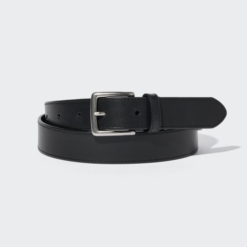 Black Men Uniqlo Italian Leather Smooth Stitched Belts | USA VGBOY-3146