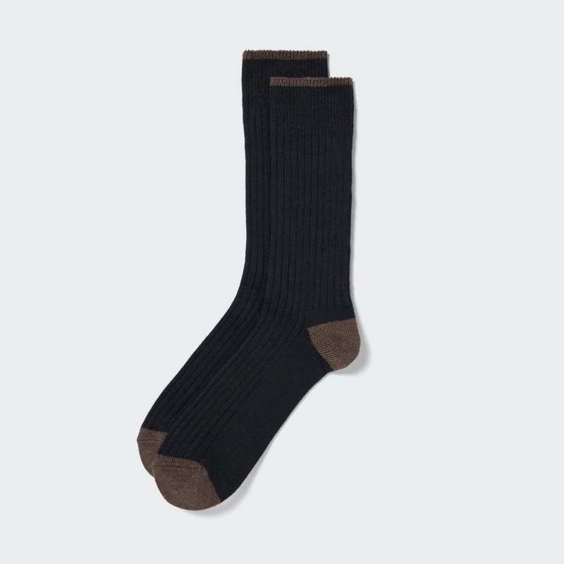 Black Men Uniqlo Ribbed Socks | USA NHZPA-0594