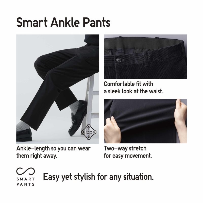 Black Men Uniqlo Smart Ankle (2-way Stretch, Wool-like) Pants | USA RTJNH-9257