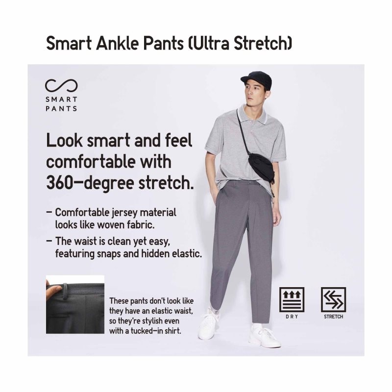 Black Men Uniqlo Smart Ankle (Ultra Stretch) Pants | USA QNUWT-2497