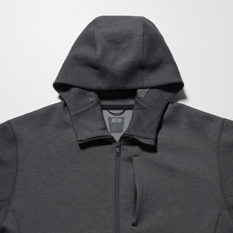 Black Men Uniqlo Stretch Dry Sweat Long-sleeve Full-zip Hoodie | USA WQLJR-9458