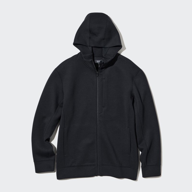 Black Men Uniqlo Stretch Dry Sweat Long-sleeve Full-zip Hoodie | USA VDWMF-9065