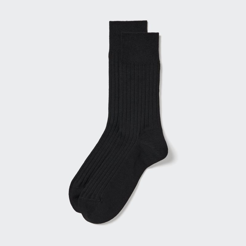 Black Men Uniqlo Supima® Cotton Wide Ribbed Socks | USA PNGML-8940