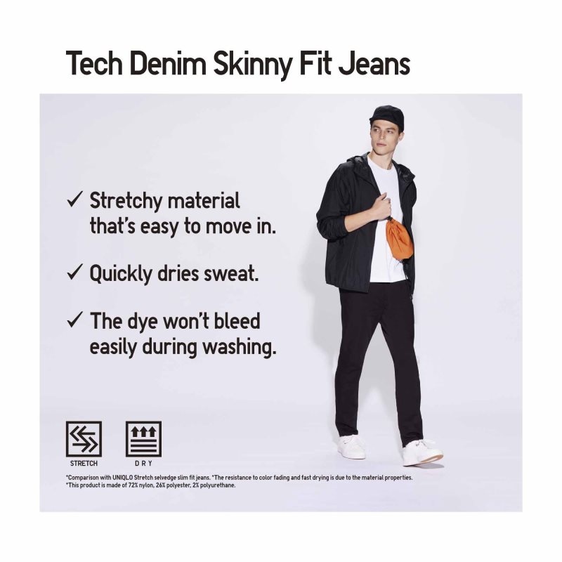 Black Men Uniqlo Tech Denim Skinny Fit Jeans | USA RPBDV-0125