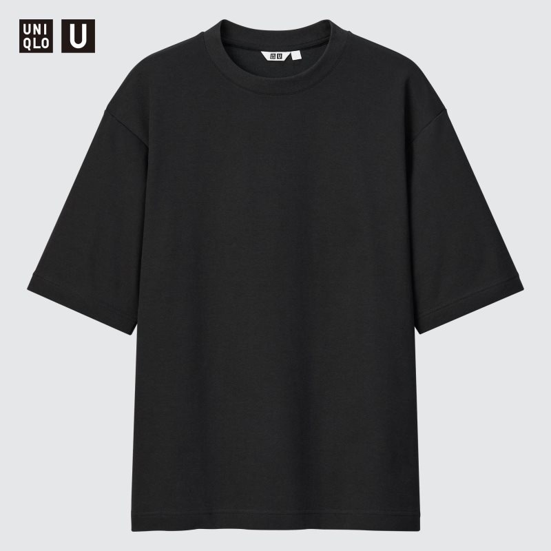 Black Men Uniqlo U Airism Cotton Oversized Crew Neck Half-sleeve T Shirts | USA RVGTB-4537