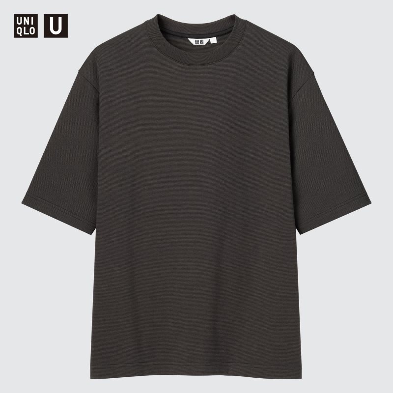 Black Men Uniqlo U Airism Cotton Striped Crew Neck Oversized T Shirts | USA PZVJG-4619