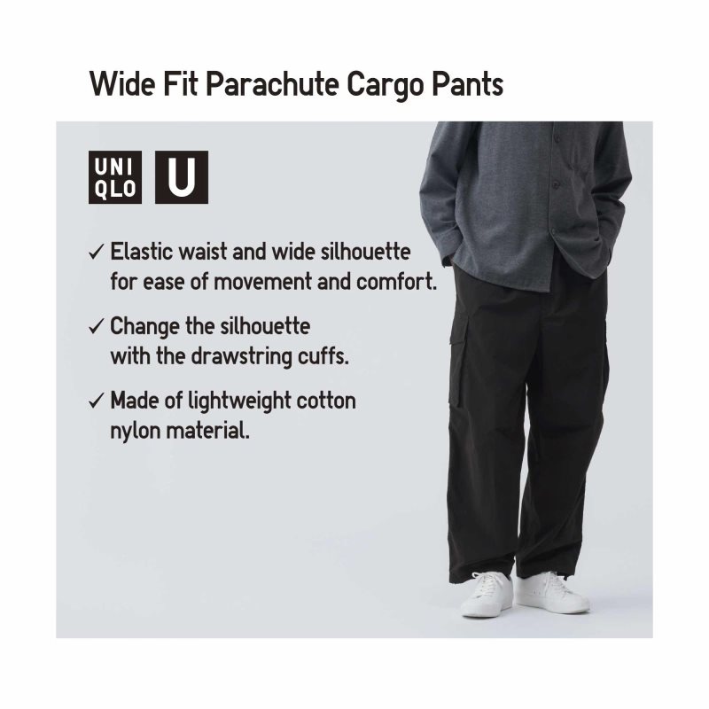 Black Men Uniqlo U Wide-fit Parachute Cargo Pants | USA YAJKE-3602