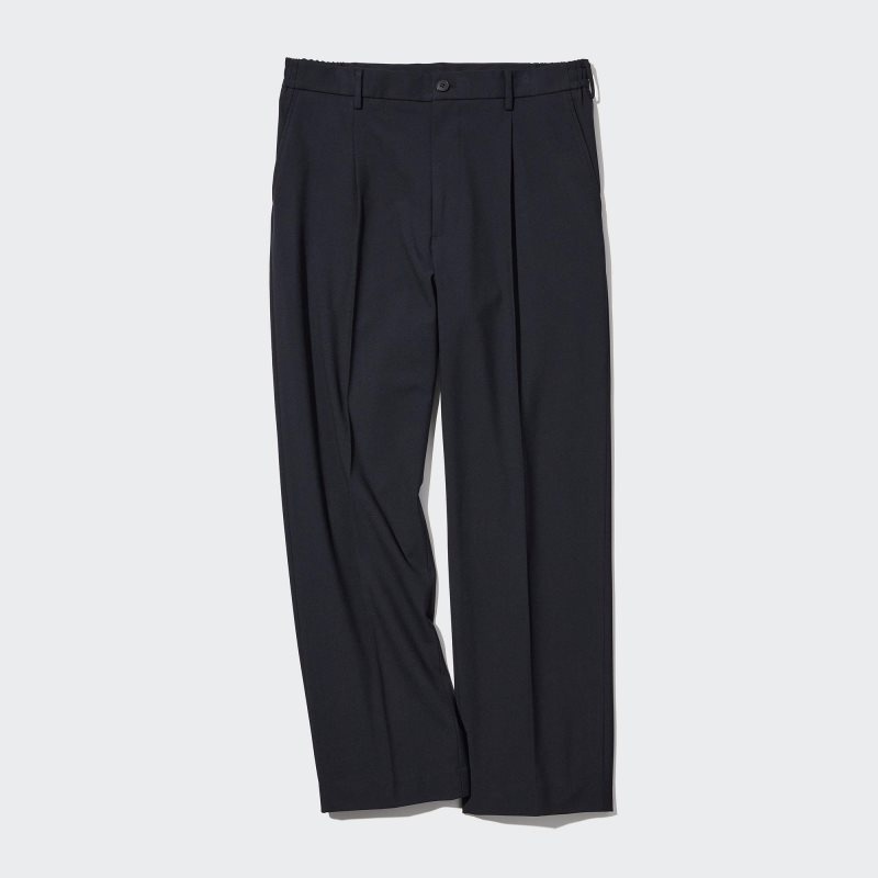 Black Men Uniqlo Wide-fit Pleated Pants | USA YHZVA-3794